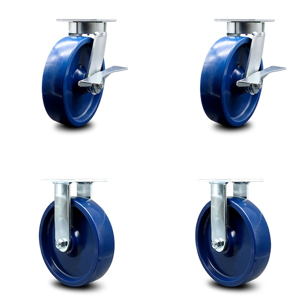 8 Inch Kingpinless Solid Poly Wheel Swivel Caster Swivel 2 Rigid SCC, 2PK